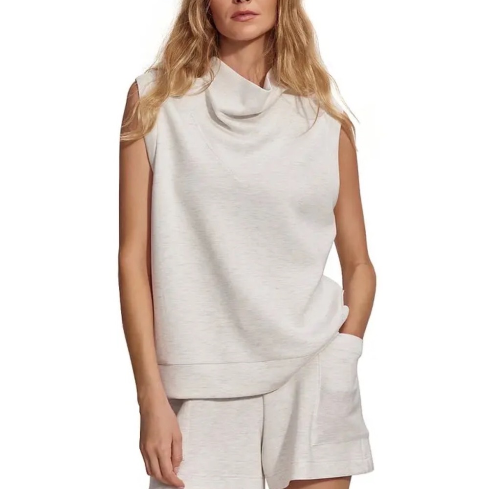 Varley Ellen Cowl Neck Tank Top Ivory Marl DoubleSoft Sleeveless XS